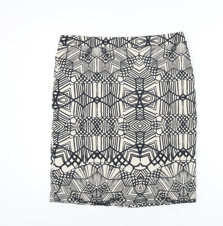 Marks and Spencer Womens Ivory Geometric Cotton Straight & Pencil Skirt Size 14 Zip