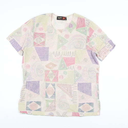 Stephen Y Womens Multicoloured Geometric Acetate Basic T-Shirt Size M Round Neck