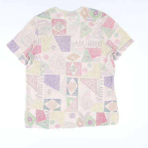 Stephen Y Womens Multicoloured Geometric Acetate Basic T-Shirt Size M Round Neck
