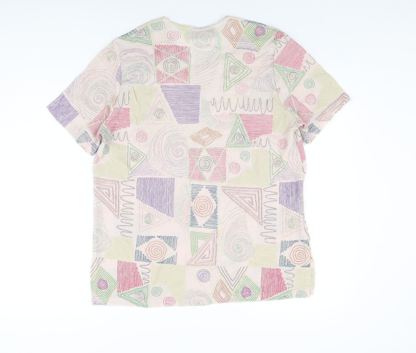Stephen Y Womens Multicoloured Geometric Acetate Basic T-Shirt Size M Round Neck