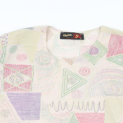 Stephen Y Womens Multicoloured Geometric Acetate Basic T-Shirt Size M Round Neck