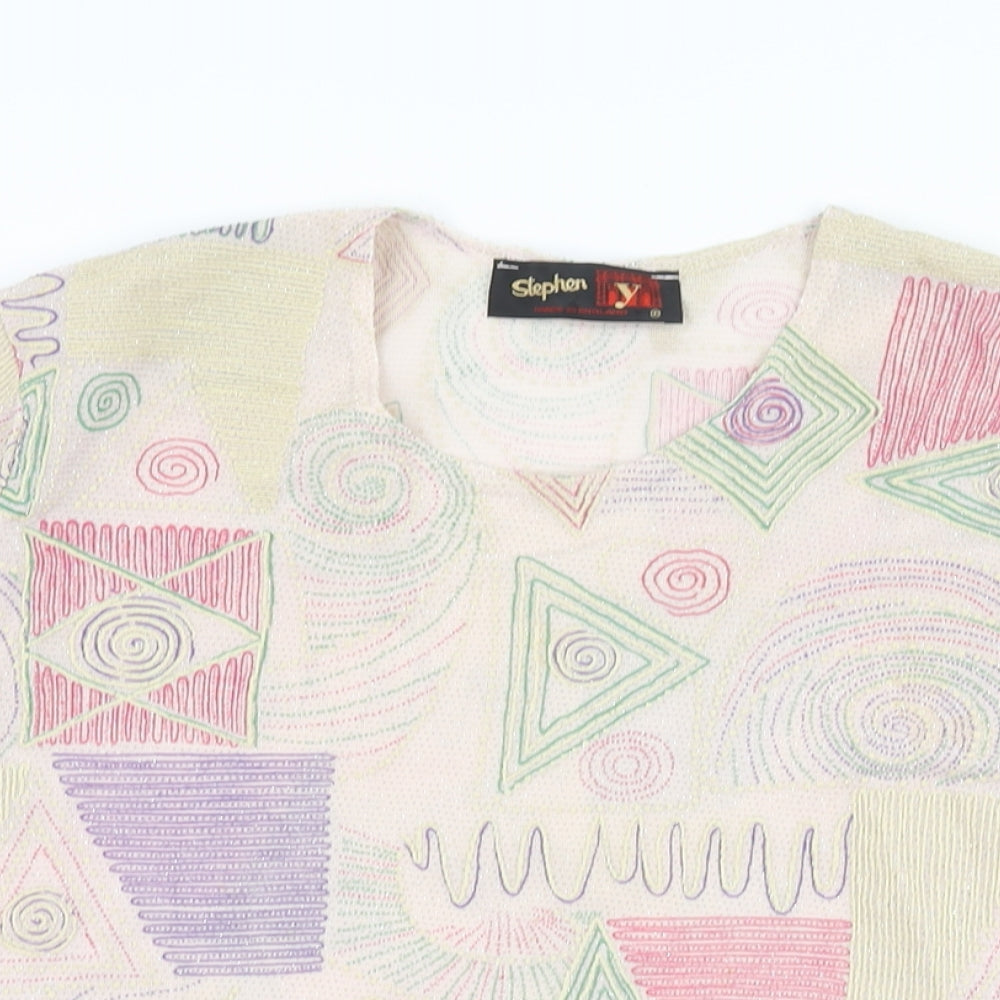 Stephen Y Womens Multicoloured Geometric Acetate Basic T-Shirt Size M Round Neck