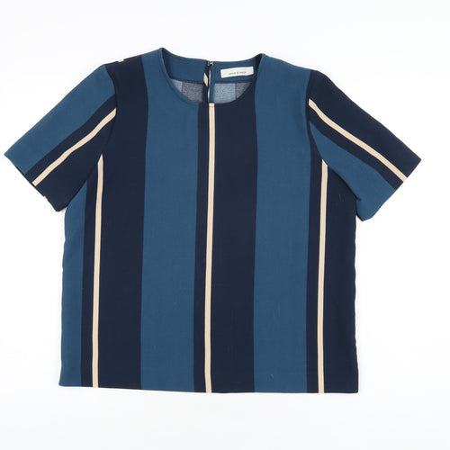 Samsoe Samsoe Womens Blue Striped Polyester Basic T-Shirt Size M Round Neck