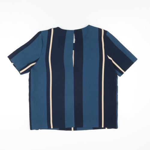 Samsoe Samsoe Womens Blue Striped Polyester Basic T-Shirt Size M Round Neck