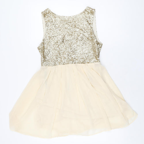 TFNC London Womens Gold Polyester Skater Dress Size L Round Neck Zip