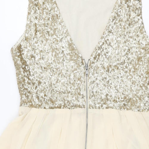 TFNC London Womens Gold Polyester Skater Dress Size L Round Neck Zip