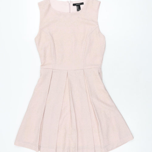 FOREVER 21 Womens Pink Polyester Skater Dress Size S Round Neck Zip