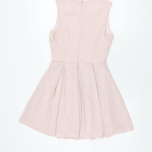 FOREVER 21 Womens Pink Polyester Skater Dress Size S Round Neck Zip