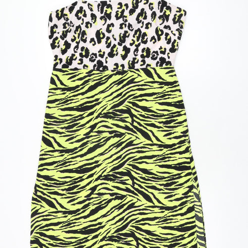 Miss Selfridge Womens Multicoloured Animal Print Polyester A-Line Size 14 Square Neck Zip