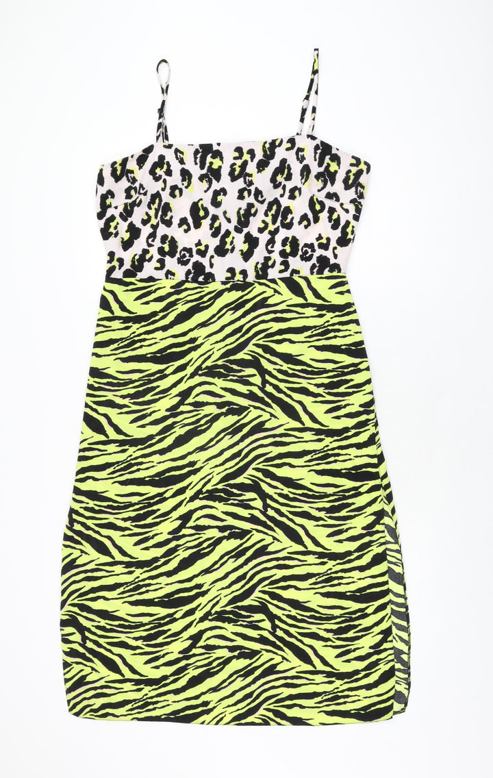 Miss Selfridge Womens Multicoloured Animal Print Polyester A-Line Size 14 Square Neck Zip