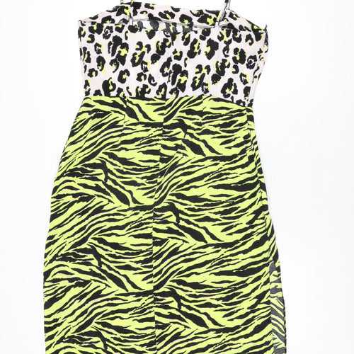 Miss Selfridge Womens Multicoloured Animal Print Polyester A-Line Size 14 Square Neck Zip