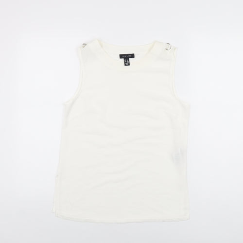 New Look Womens White Polyester Basic T-Shirt Size 8 Round Neck