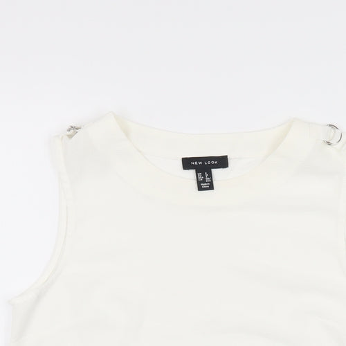 New Look Womens White Polyester Basic T-Shirt Size 8 Round Neck