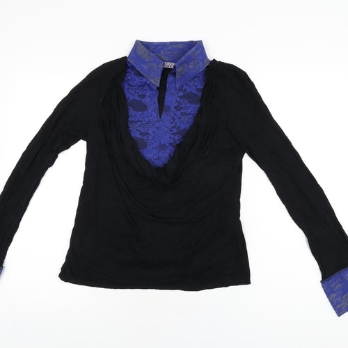 Lili Womens Black Viscose Basic T-Shirt Size 16 Collared