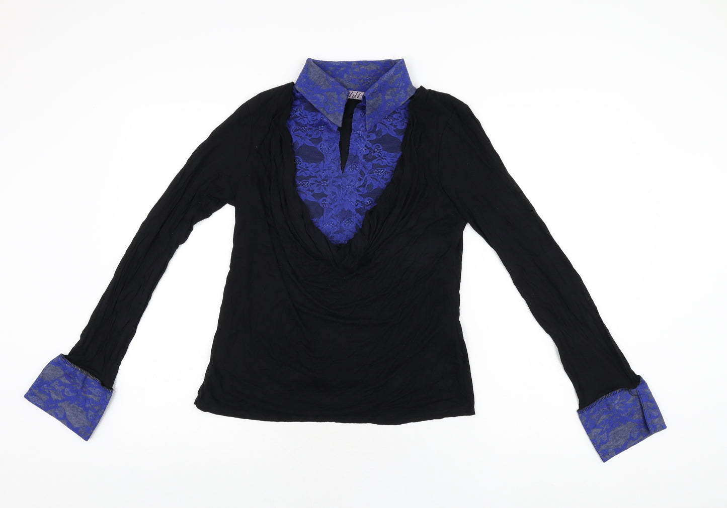 Lili Womens Black Viscose Basic T-Shirt Size 16 Collared
