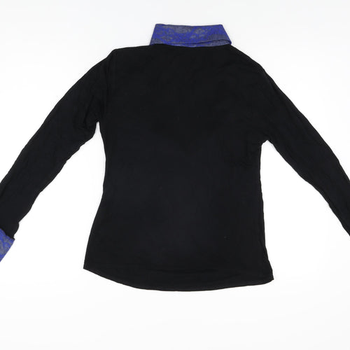 Lili Womens Black Viscose Basic T-Shirt Size 16 Collared