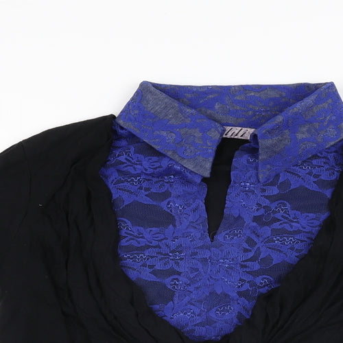 Lili Womens Black Viscose Basic T-Shirt Size 16 Collared