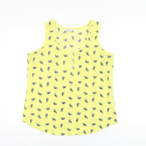 Adam Levine Womens Yellow Geometric Polyester Basic T-Shirt Size L Scoop Neck - Sunglasses Print