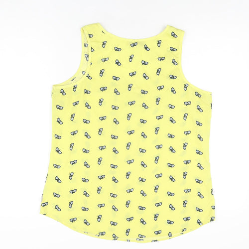 Adam Levine Womens Yellow Geometric Polyester Basic T-Shirt Size L Scoop Neck - Sunglasses Print