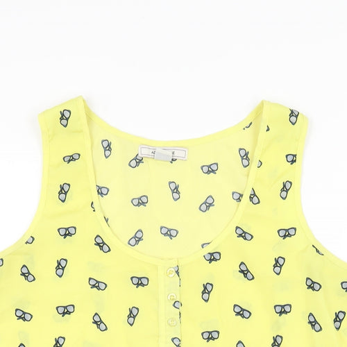 Adam Levine Womens Yellow Geometric Polyester Basic T-Shirt Size L Scoop Neck - Sunglasses Print