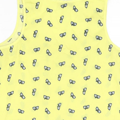 Adam Levine Womens Yellow Geometric Polyester Basic T-Shirt Size L Scoop Neck - Sunglasses Print