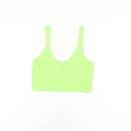 Pink Woman Womens Green Polyester Cropped T-Shirt Size XS V-Neck