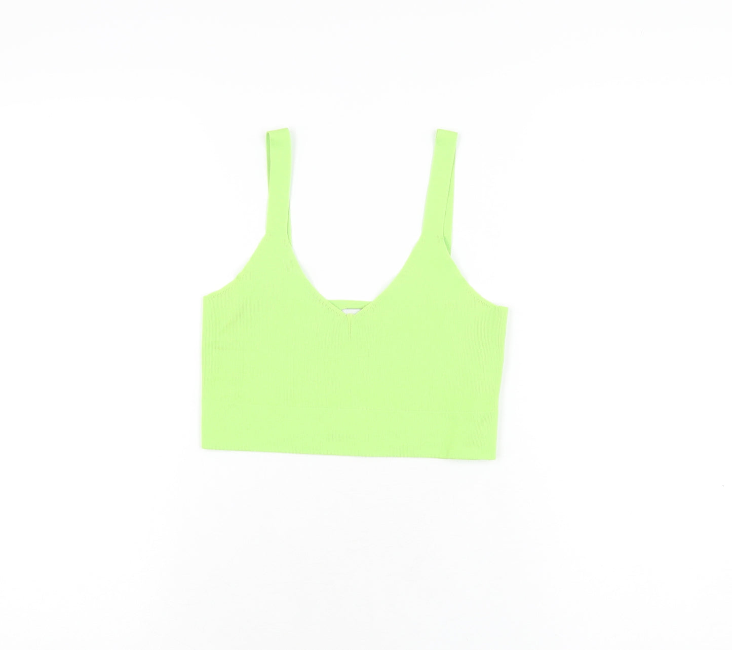 Pink Woman Womens Green Polyester Cropped T-Shirt Size XS V-Neck