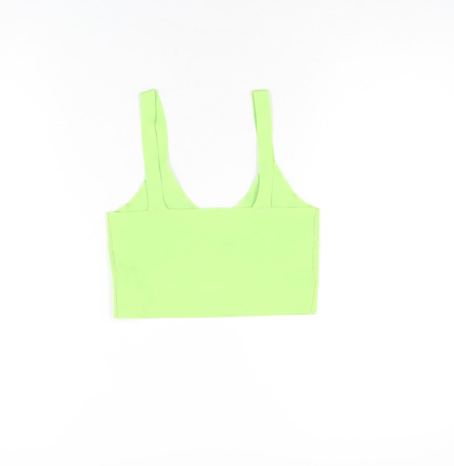 Pink Woman Womens Green Polyester Cropped T-Shirt Size XS V-Neck