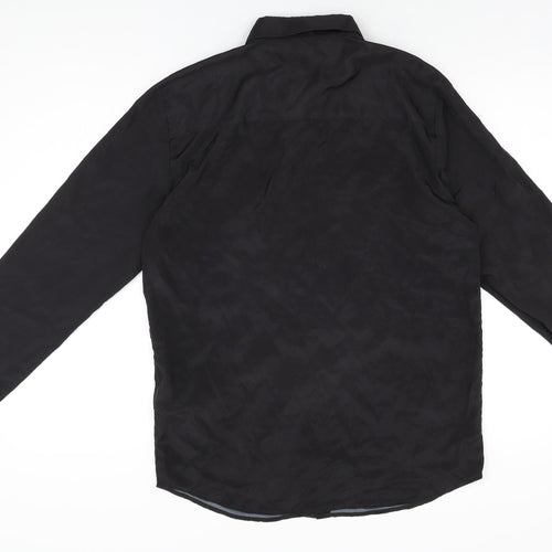 Boohoo Mens Black Geometric Polyester Button-Up Size M Collared Button