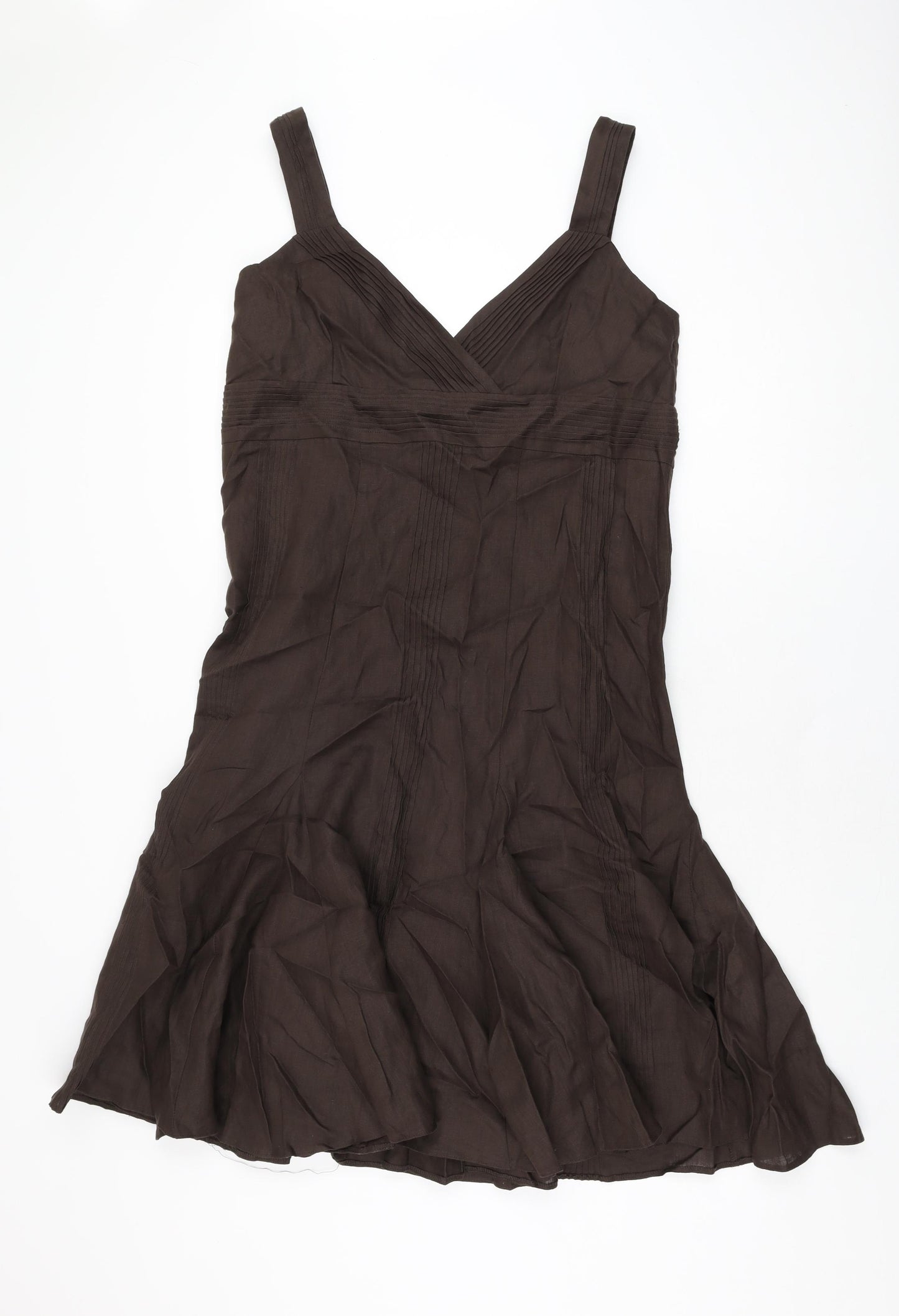 Spirit Womens Brown Linen A-Line Size 18 V-Neck Zip