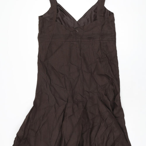 Spirit Womens Brown Linen A-Line Size 18 V-Neck Zip