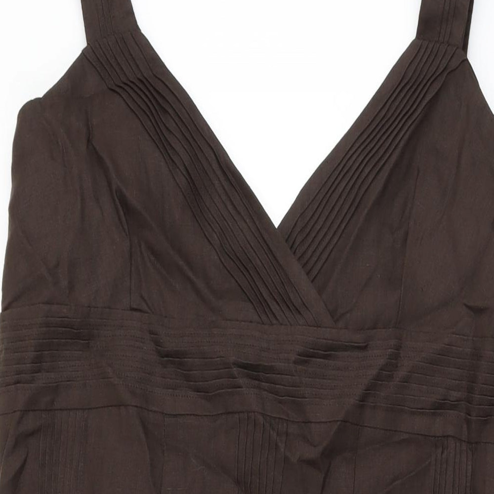 Spirit Womens Brown Linen A-Line Size 18 V-Neck Zip