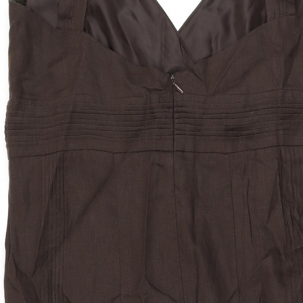 Spirit Womens Brown Linen A-Line Size 18 V-Neck Zip
