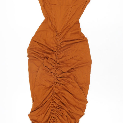 ASOS Womens Orange Viscose Bodycon Size 6 Square Neck Pullover