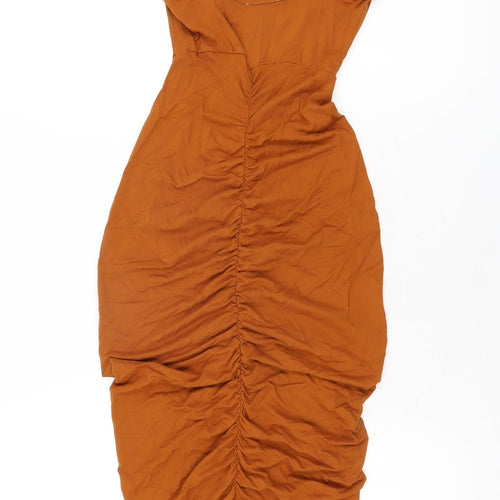 ASOS Womens Orange Viscose Bodycon Size 6 Square Neck Pullover