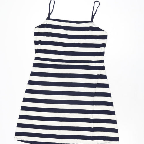 ASOS Womens White Striped Polyester Mini Size 16 Square Neck Pullover