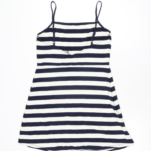 ASOS Womens White Striped Polyester Mini Size 16 Square Neck Pullover