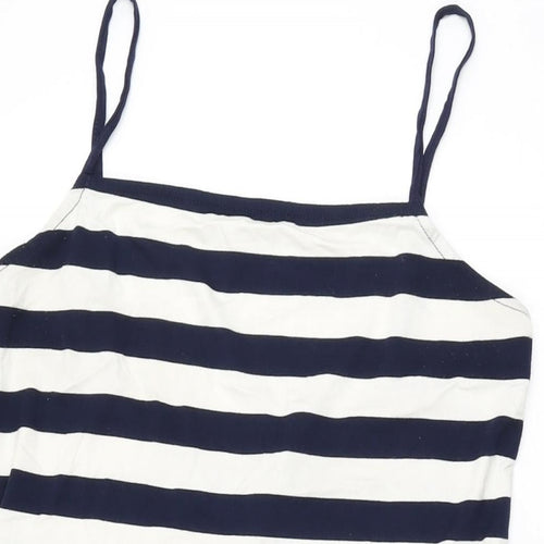 ASOS Womens White Striped Polyester Mini Size 16 Square Neck Pullover