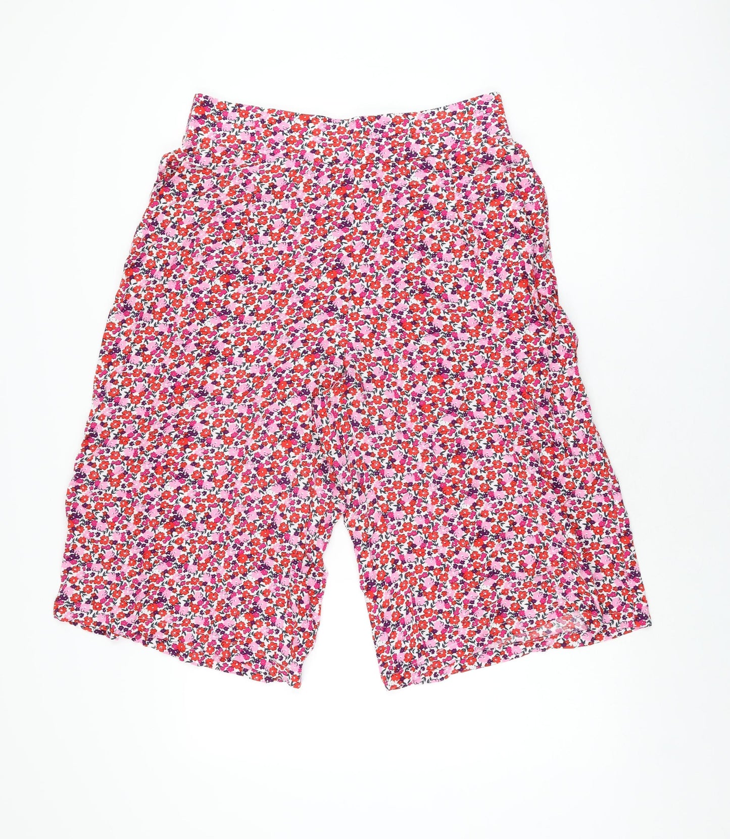 Marks and Spencer Womens Pink Floral Viscose Cropped Trousers Size 14 Regular