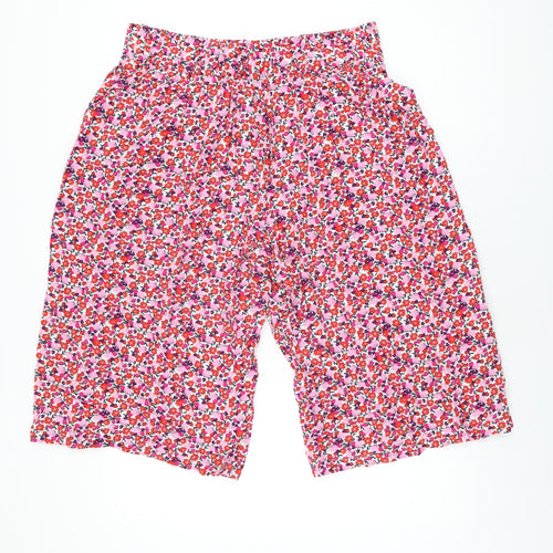 Marks and Spencer Womens Pink Floral Viscose Cropped Trousers Size 14 Regular
