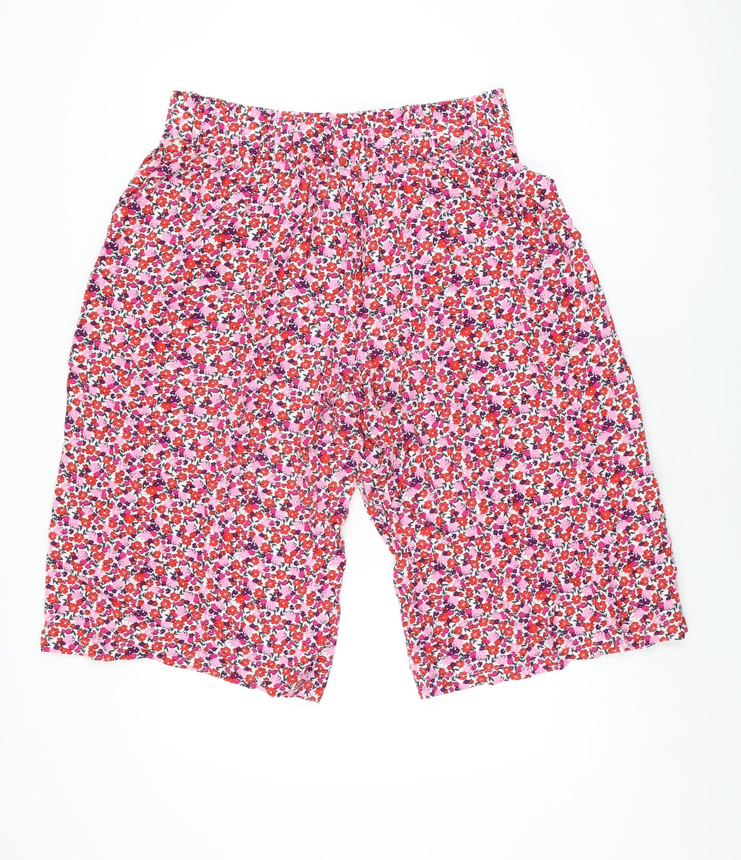 Marks and Spencer Womens Pink Floral Viscose Cropped Trousers Size 14 Regular