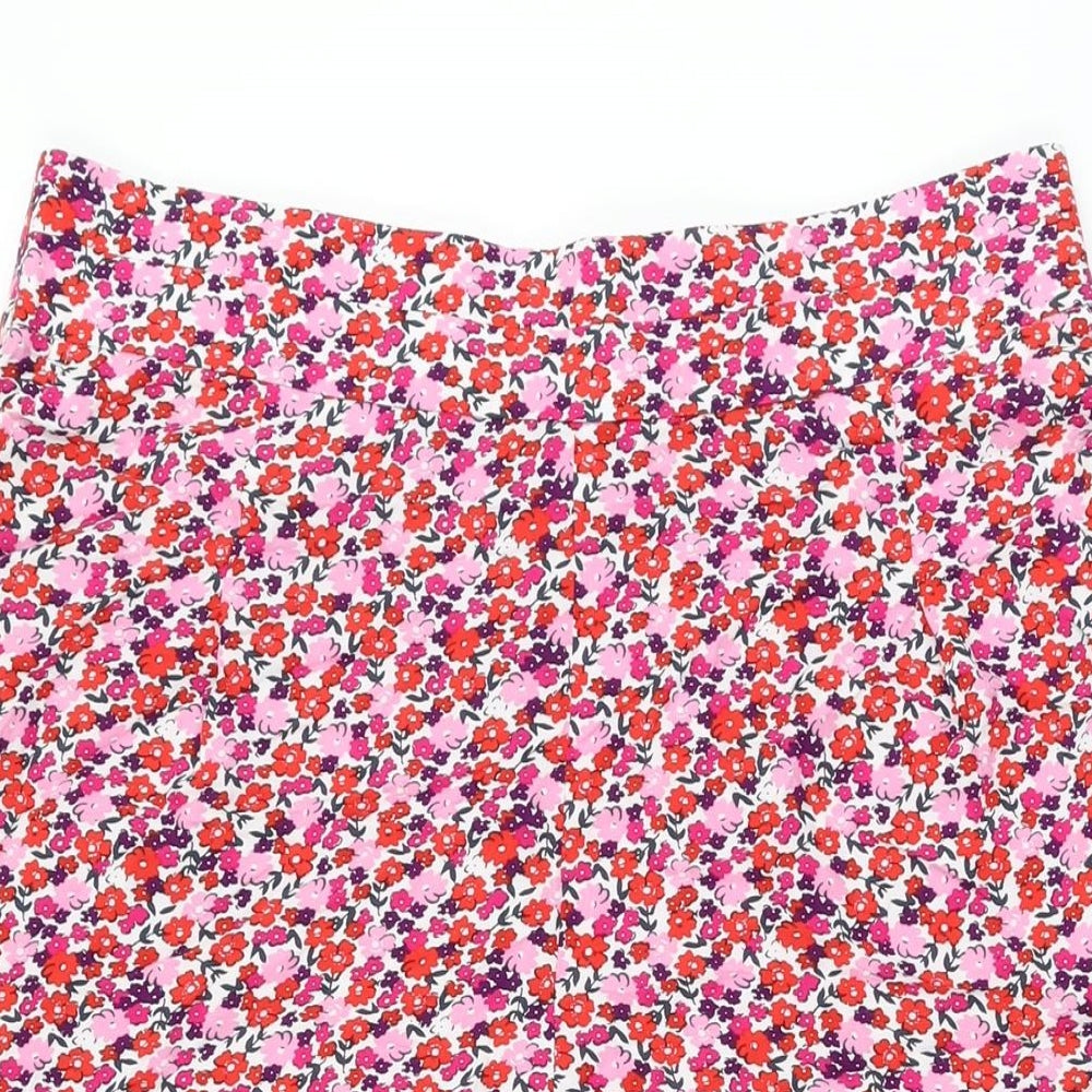Marks and Spencer Womens Pink Floral Viscose Cropped Trousers Size 14 Regular