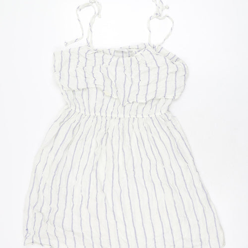 NEXT Womens White Striped Viscose Skater Dress Size 10 Square Neck Pullover