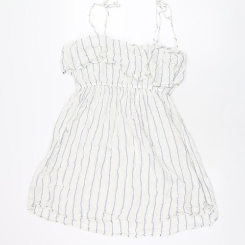 NEXT Womens White Striped Viscose Skater Dress Size 10 Square Neck Pullover