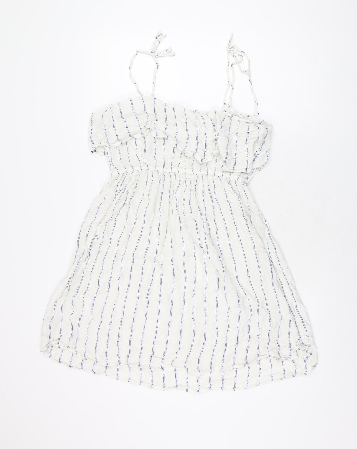 NEXT Womens White Striped Viscose Skater Dress Size 10 Square Neck Pullover