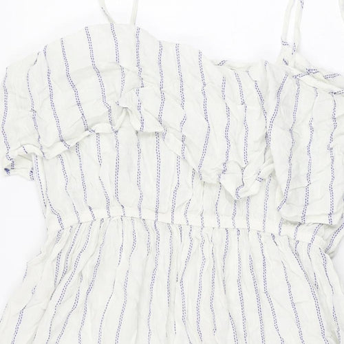 NEXT Womens White Striped Viscose Skater Dress Size 10 Square Neck Pullover