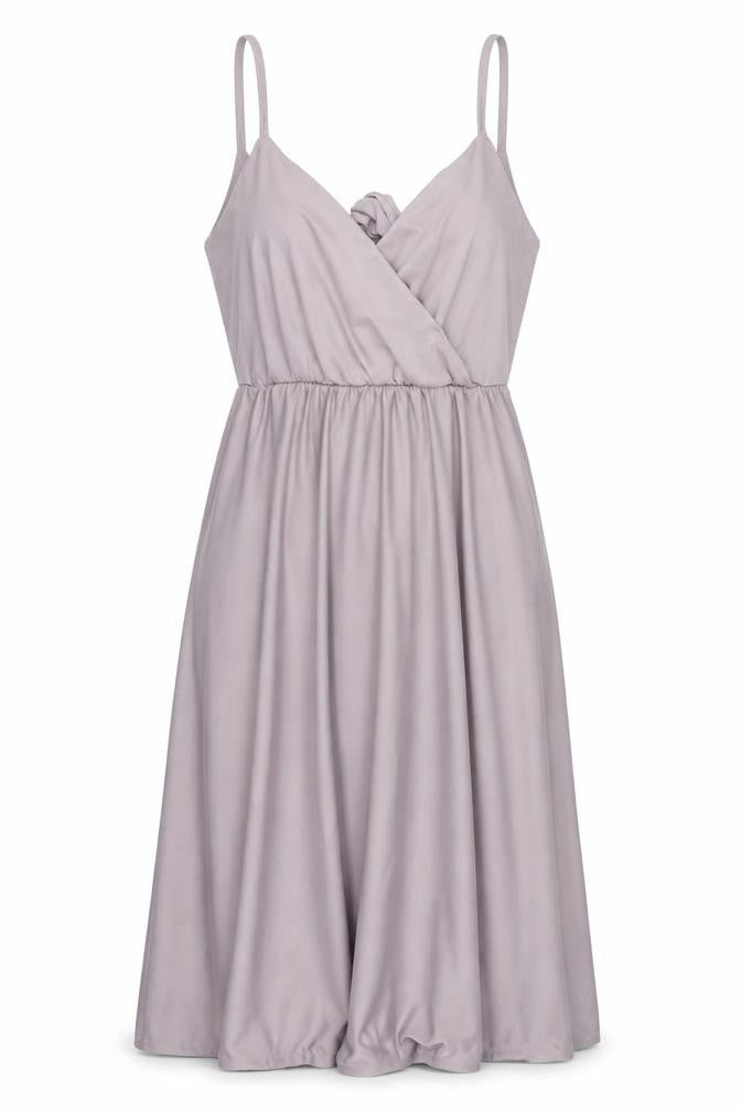 Front view of ASOS women’s purple polyester a-line, size UK 12, v-neck tie