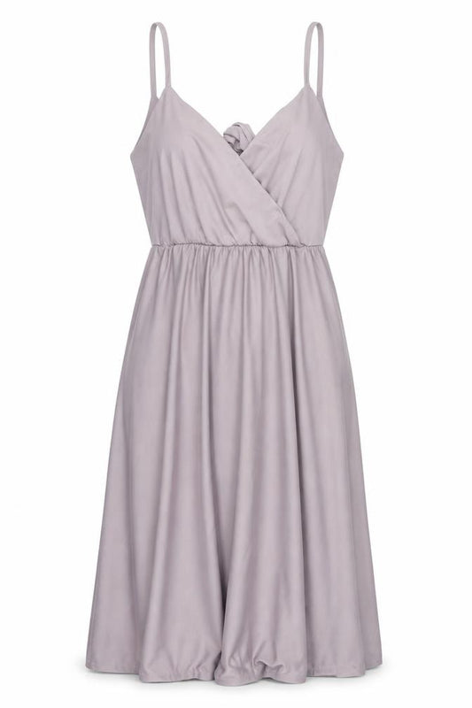 Front view of ASOS women’s purple polyester a-line, size UK 12, v-neck tie