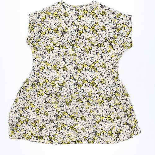 New Look Womens Black Floral Viscose Shift Size 14 V-Neck Button