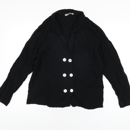 Pull&Bear Womens Black Viscose Basic Button-Up Size L V-Neck
